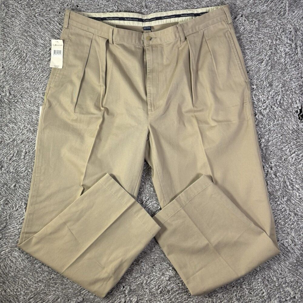 Polo Ralph Lauren Andrew Pants Mens 42/30 Beige Pleated Preppy Designer VTG